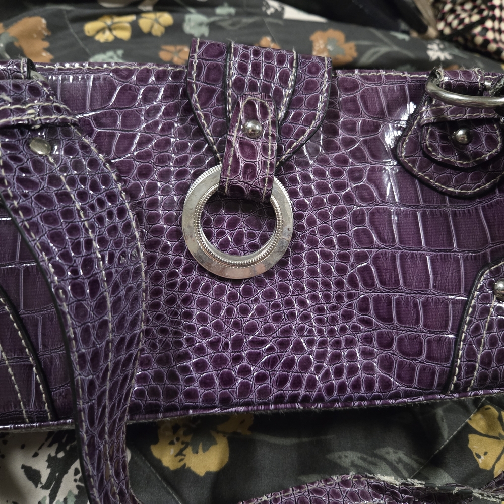 Rosetti Purple Crocodile-Embossed Shoulder Bag